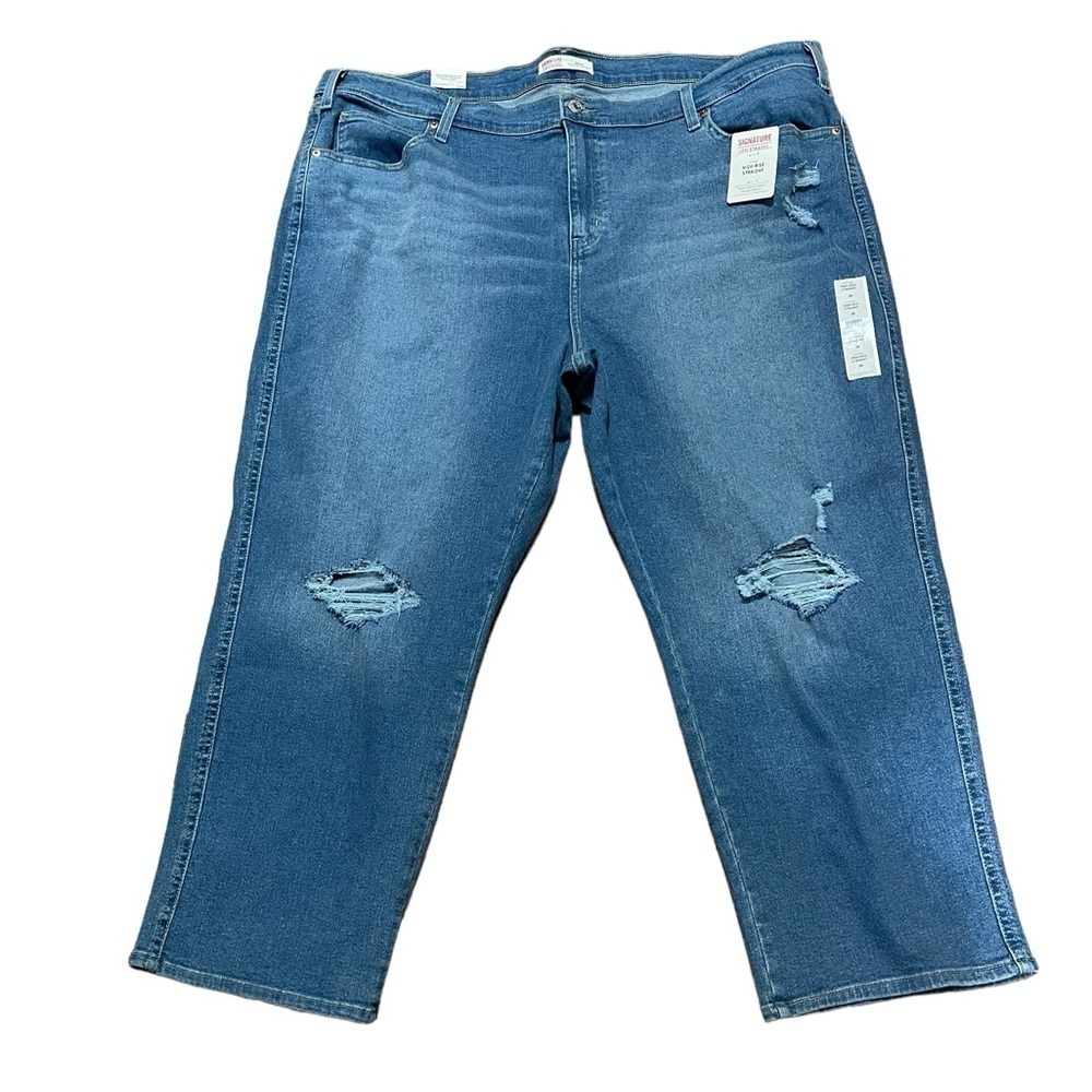 Signature Levi Strauss & Co Distressed High Rise Straight Blue Jean sz 26W NWT